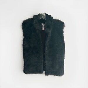 Style & Co Black Faux Fur Vest Shaggy Boho Layering Top Women’s Size Large